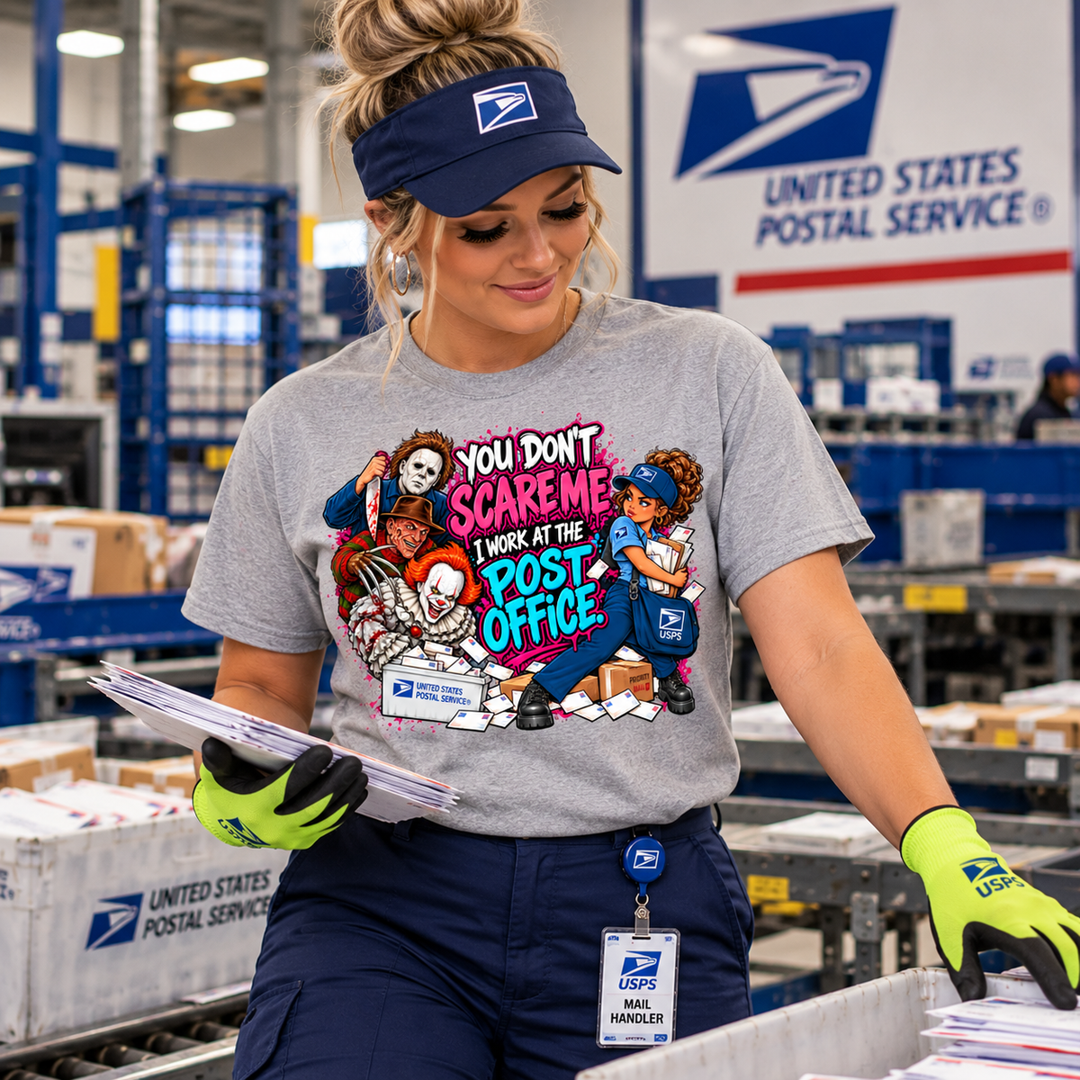 You Don’t Scare Me I Work at the Post Office T-Shirt | Funny Postal Worker Halloween Tee