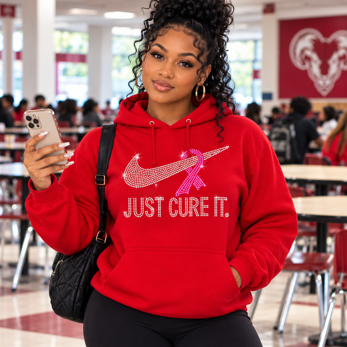 Just Cure It. Rhinestone Breast Cancer Awareness Hoodie | Pink Ribbon Bling Hoodie