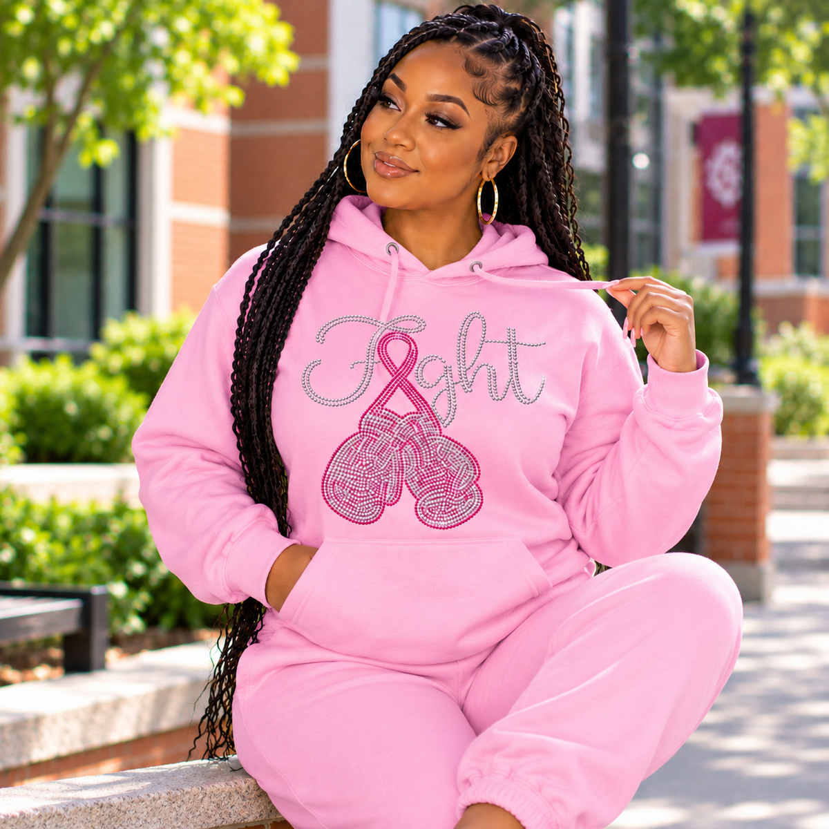 Fight Breast Cancer Rhinestone T-Shirt | Pink Ribbon Boxing Gloves Hoodie | Women's Breast Cancer Awareness Hoodie