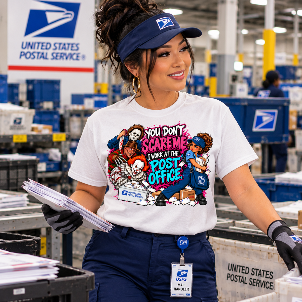 You Don’t Scare Me I Work at the Post Office T-Shirt | Funny Postal Worker Halloween Tee