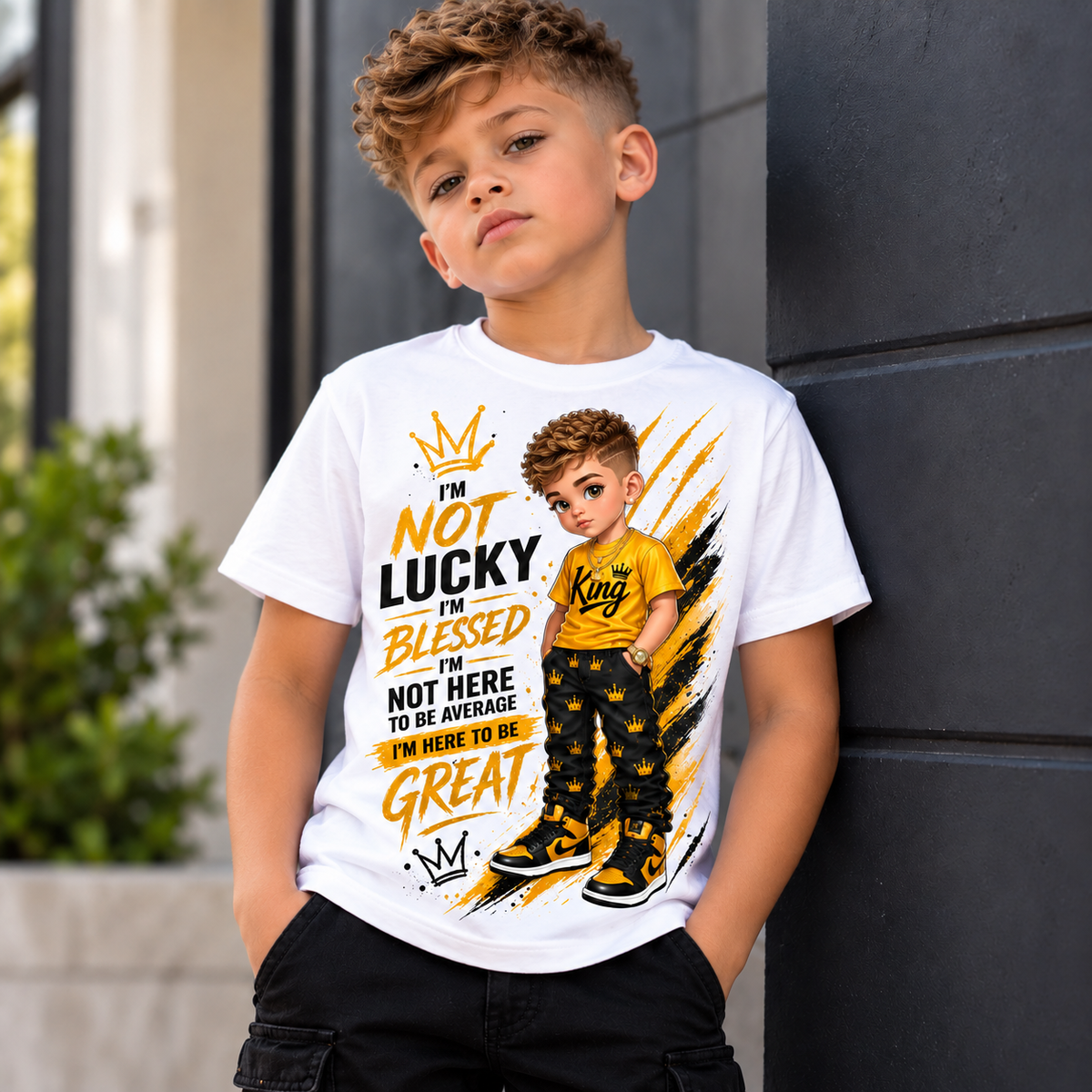 I'm Not Lucky I'm Blessed King Youth Graphic T-Shirt – Motivational Boys Shirt