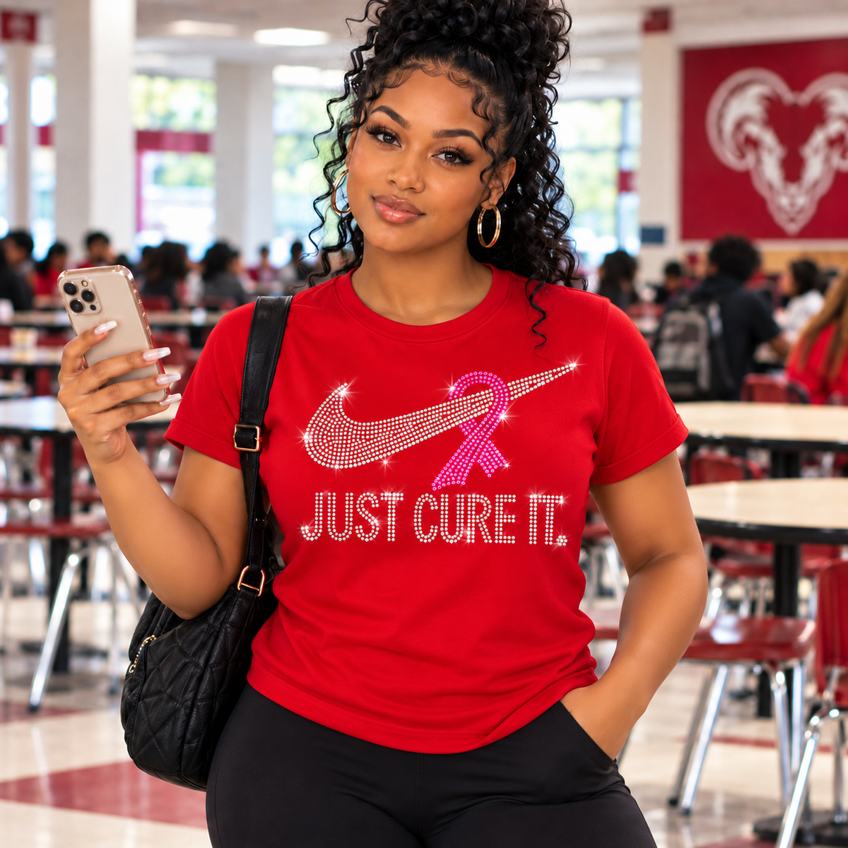 Just Cure It. Rhinestone Breast Cancer Awareness Tee | Pink Ribbon Bling Tee