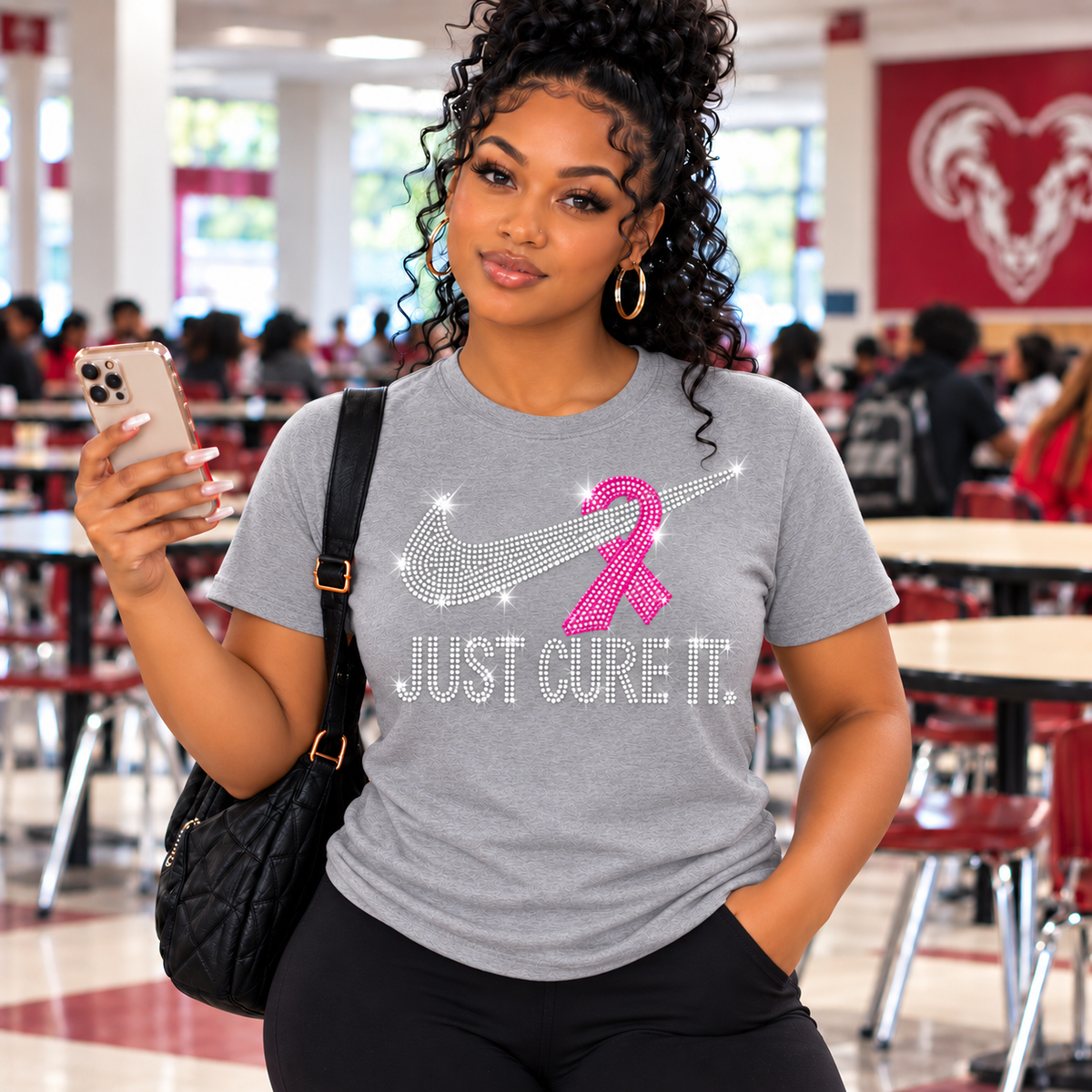 Just Cure It. Rhinestone Breast Cancer Awareness Tee | Pink Ribbon Bling Tee