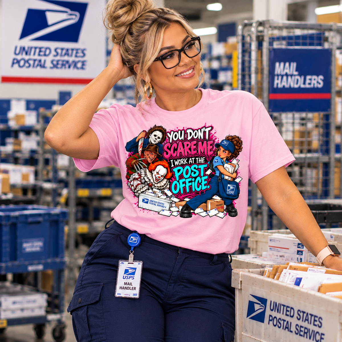 You Don’t Scare Me I Work at the Post Office T-Shirt | Funny Postal Worker Halloween Tee