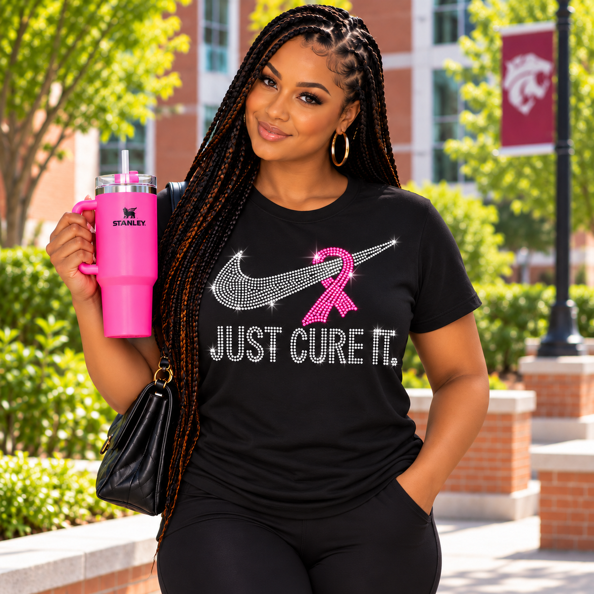 Just Cure It. Rhinestone Breast Cancer Awareness Tee | Pink Ribbon Bling Tee