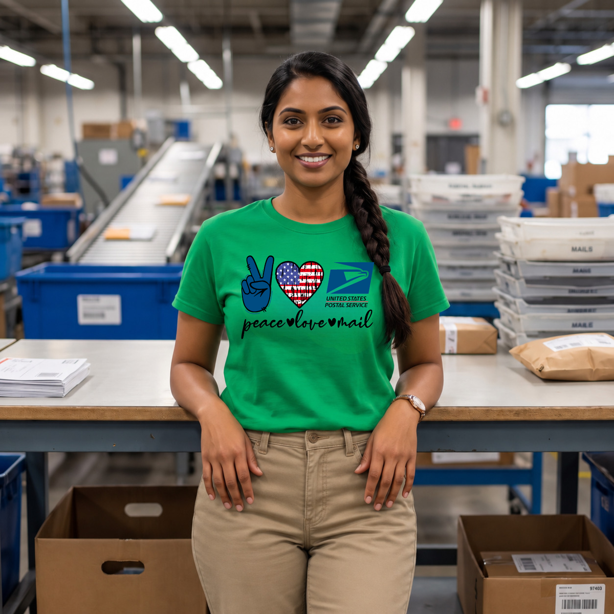 Peace Love Mail USPS Postal Worker Tee