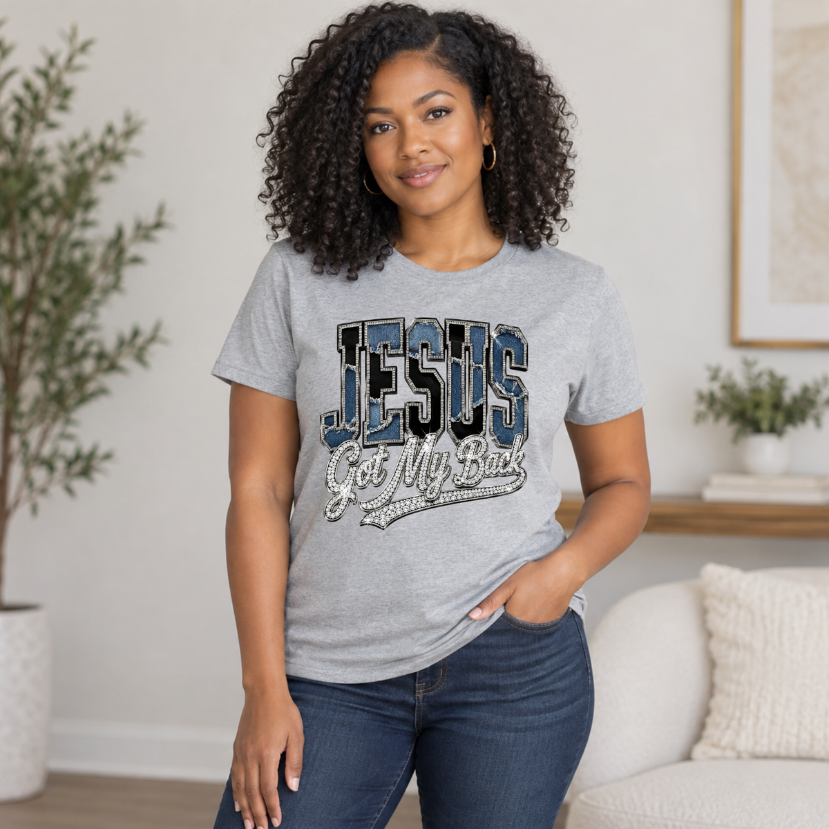 Jesus Got My Back Rhinestone Style Shirt