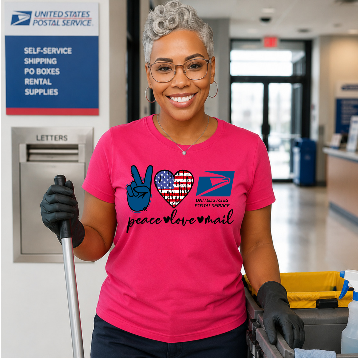 Peace Love Mail USPS Postal Worker Tee