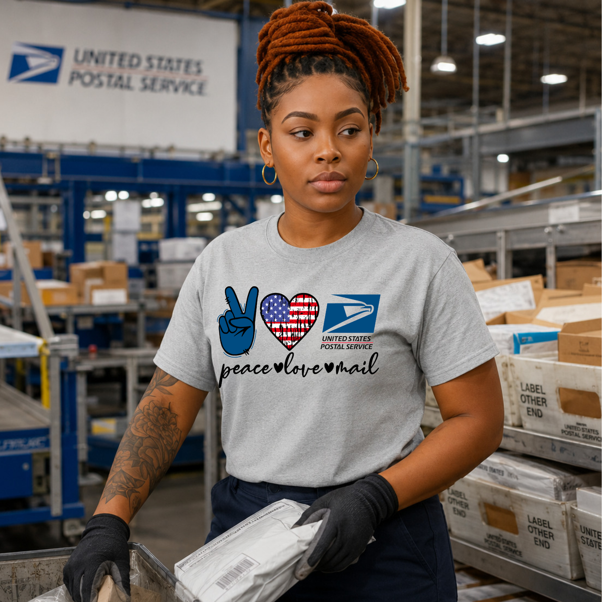 Peace Love Mail USPS Postal Worker Tee