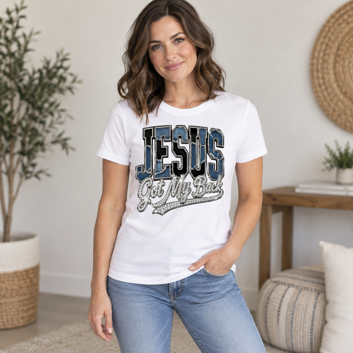 Jesus Got My Back Rhinestone Style Shirt