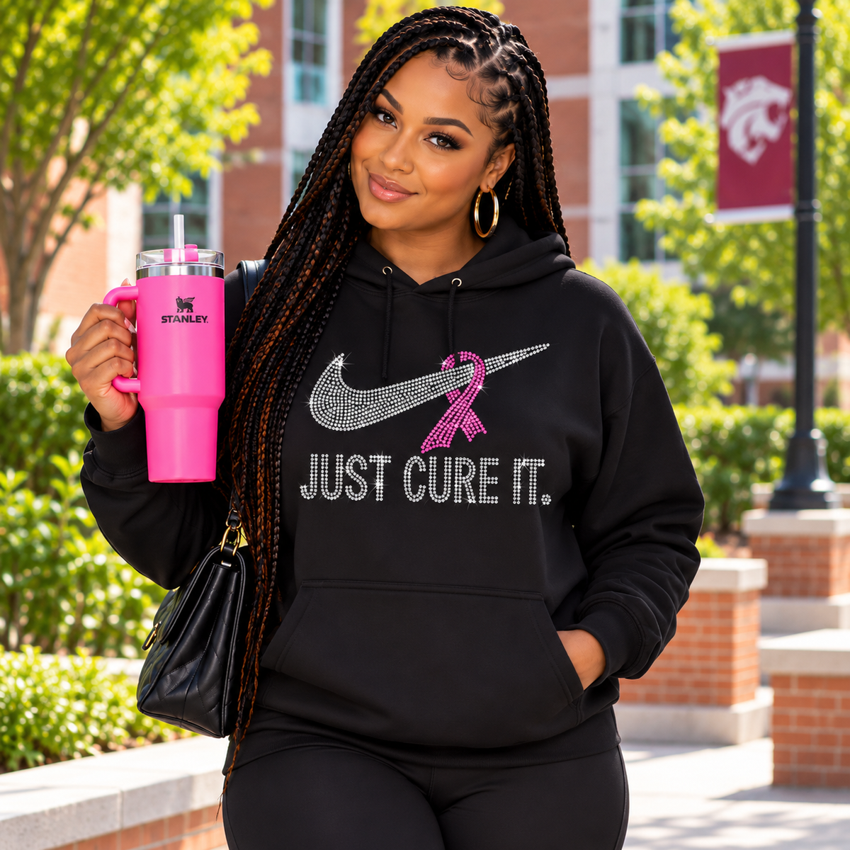 Just Cure It. Rhinestone Breast Cancer Awareness Hoodie | Pink Ribbon Bling Hoodie