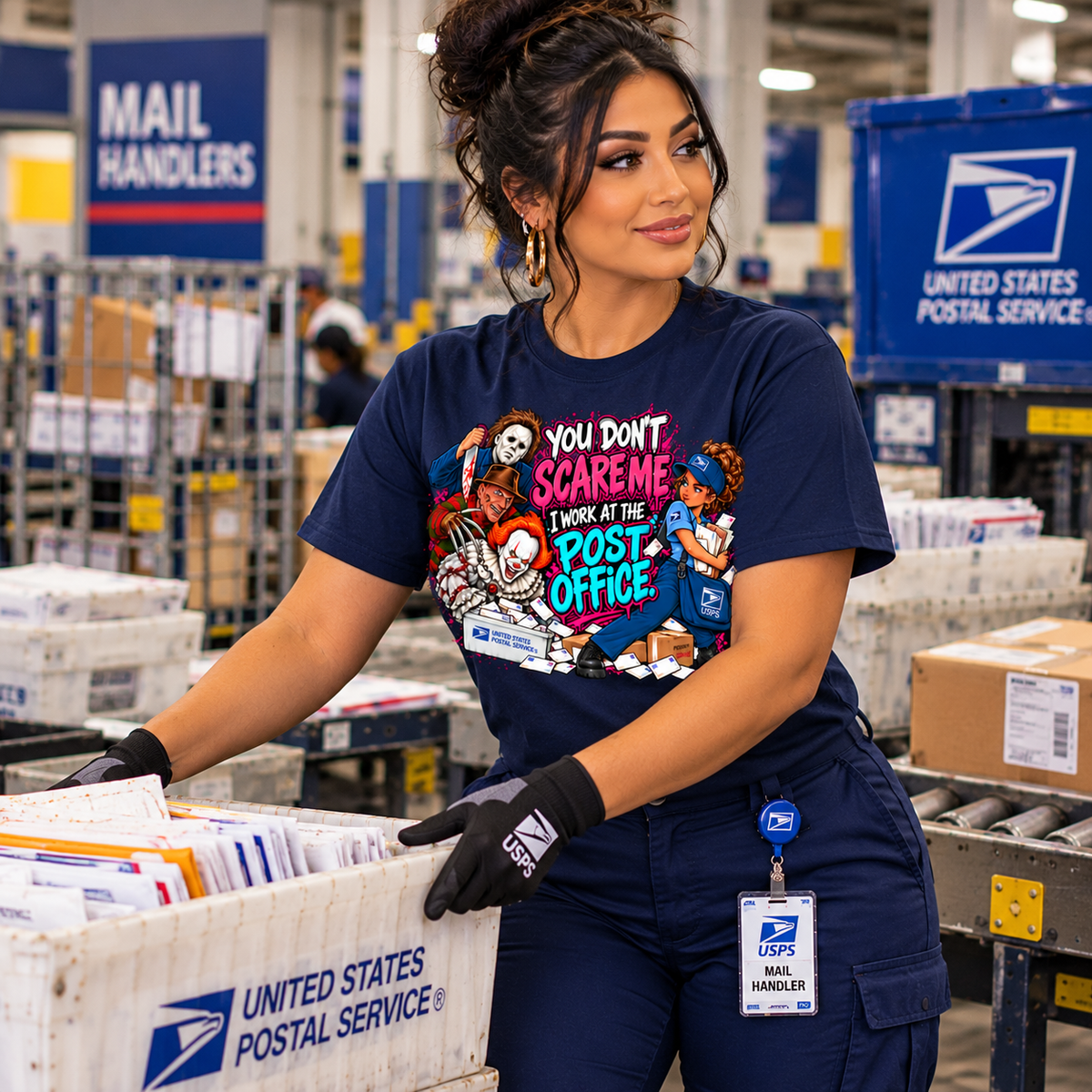 You Don’t Scare Me I Work at the Post Office T-Shirt | Funny Postal Worker Halloween Tee