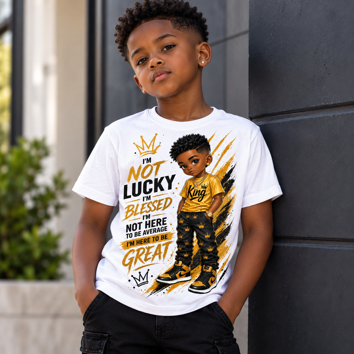 I'm Not Lucky I'm Blessed King Youth Graphic T-Shirt – Motivational Boys Shirt